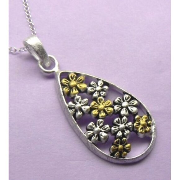 FLOWER 14KY Gold over Silver Necklace 18" - Picture 2 of 6